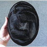 Mens Toupee Human Hair Replacement Systems 0.05mm Knotted Thin Skin Jet Black Hair Units #1