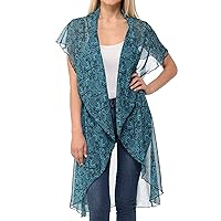 BASICO Women's Open Asymmetrical Hem Print Chiffon Vest Cardigan