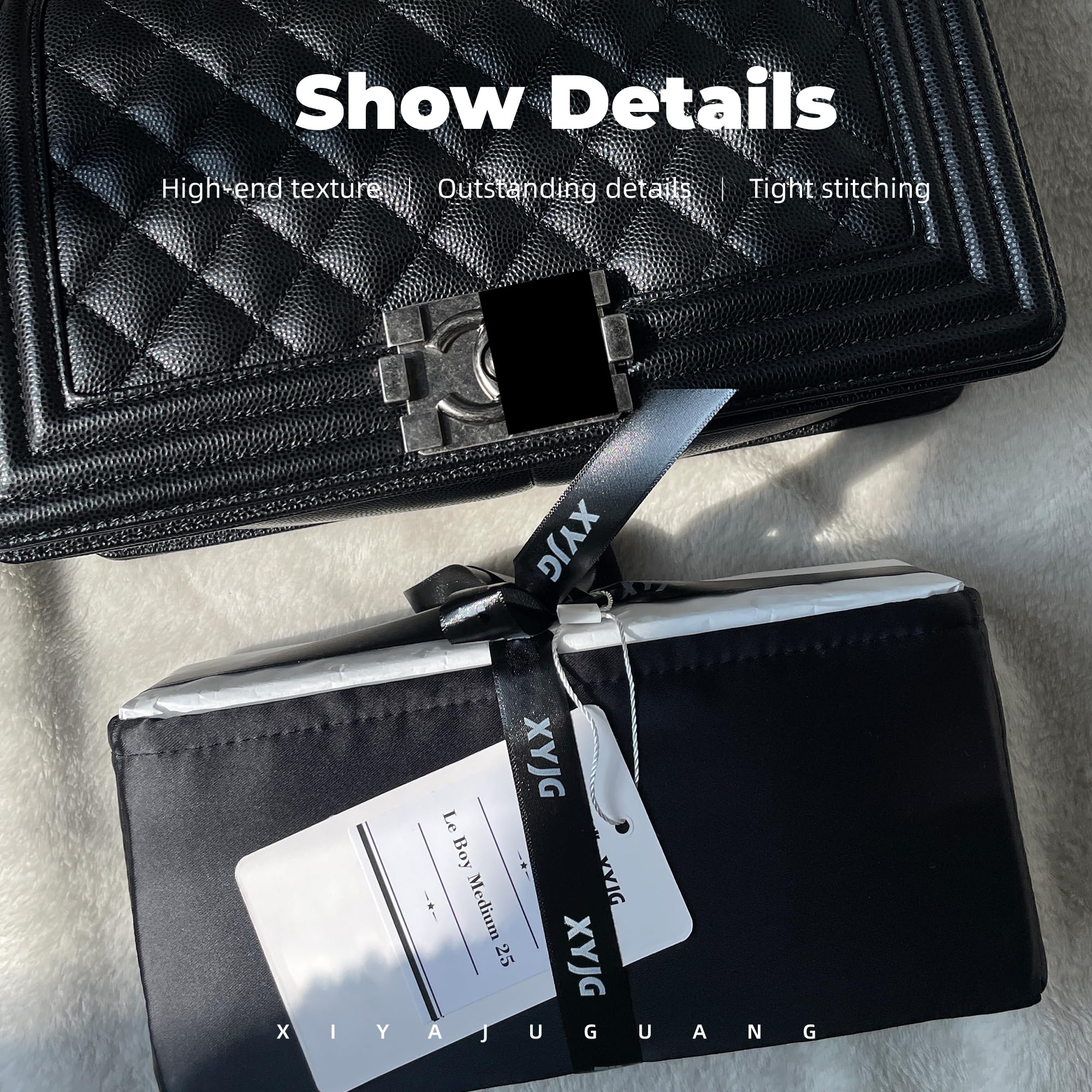 XYJG Purse Handbag Silky Organizer Insert Keep Bag Shape Fits LV Chanel Leboy Small/Medium/New Medium/Large Bags, Luxury Handbag Tote Lightweight Sturdy(Small 20,Black)