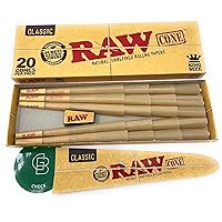 RAW Cones Classic King Size - 20 Pack - Pre Rolled RAWthentic Cones Rolling Papers with Tips, All Natural, Green Blazer Sticker