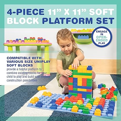 UNiPLAY Platform Building Block Base Plates — 11x11 Inch Stackable Building Platform Set, Learning Toy, Special Education for Ages 3 Months and Up (4-Piece Set)