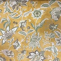 Vintage Floral Design Digitally Printed Velvet Finish Fabric for Upholstery, Window Treatments, Craft - Width 54 inches - Fabric by The Yard (Yellow)