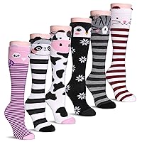 6 Pairs Girls Knee High Socks 3-12 Years Cartoon Animals Warm Cotton Long Tall Boot Socks