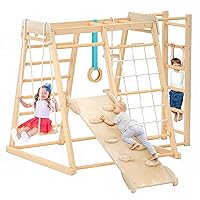 Jungle Gym, Toddler Climbing Toys, Indoor Playground Climbing Toys for Toddlers, Montessori Style Playground Sets for Backyards with Slide, Climbing Wall, Rope Wall Climber, Monkey Bars, Swing