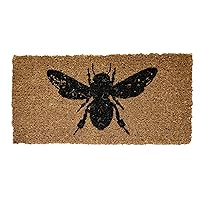 Bee Print Natural Coir Doormat, Black