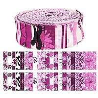 Soimoi 40Pcs Asian Block with Texture Print Precut Fabrics Strips Roll Up 1.5x42 inches Cotton Jelly Rolls for Quilting - Purple