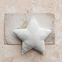 Cream Hand-Woven Reclaimed Cotton Crocheted Star Shaped Pillow