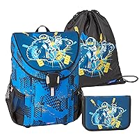 LEGO® - Boys Easy School Bag Set 3 Pieces - Ninjago® - With Gym Bag, Pencil Case (including All Necessary Stationery) - Lightweight and High Comfort, lego city race