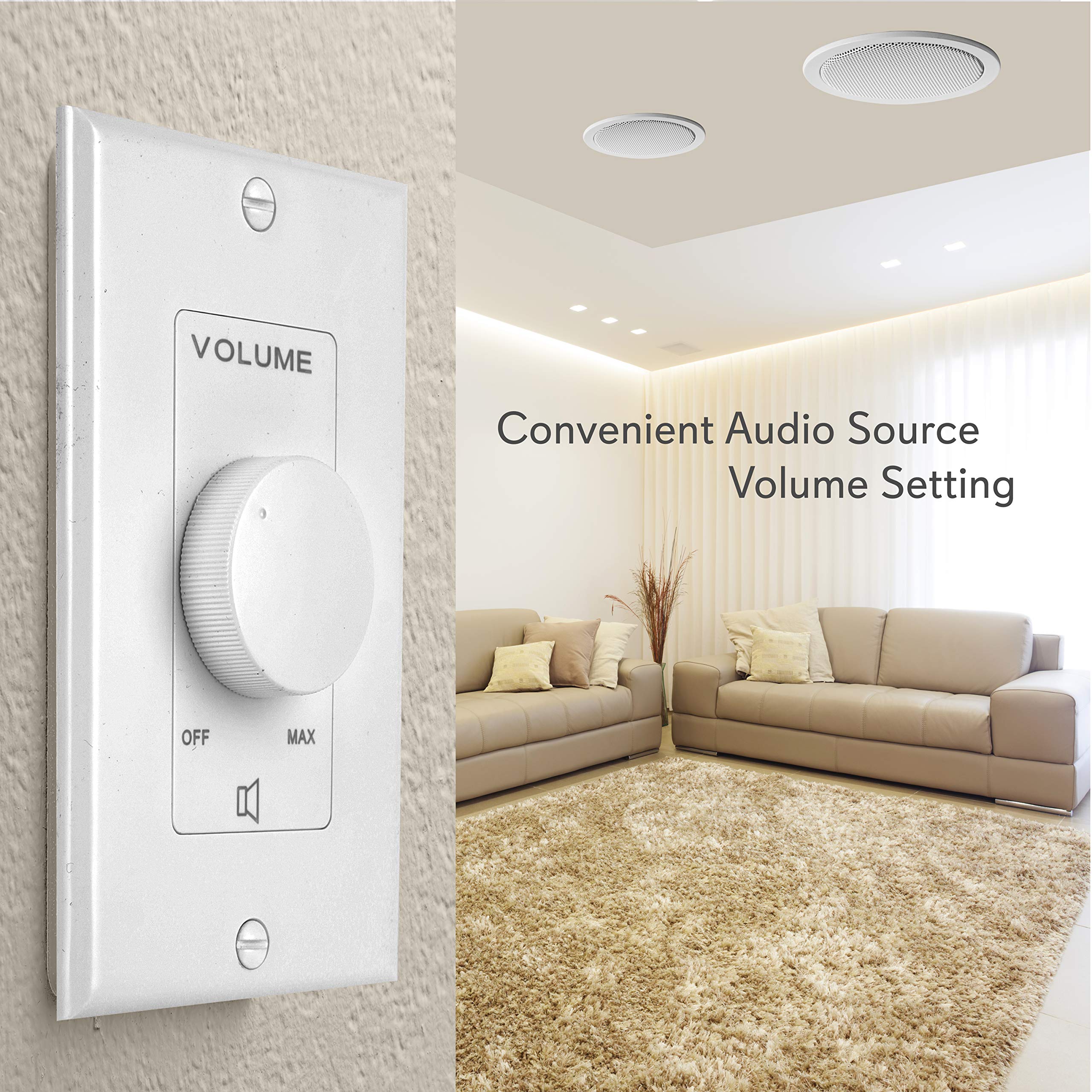 Pyle Home Wall Mount Volume Control Knob-Flush In-Wall Plate Rotary Style Adjustment,20-20kHz Freq. Response Companion for Hi-Fi Four-Pair Speaker Selector w/ Audio & Video Compatibility, White -PVC1