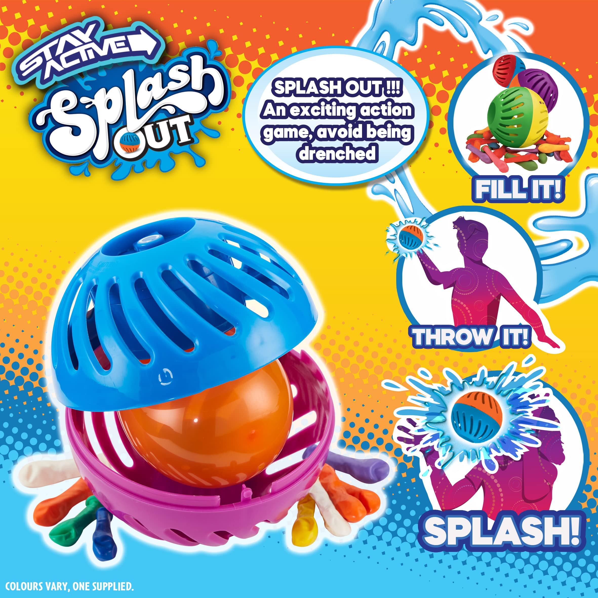 STAY ACTIVE SPLASH OUT throwing & catching water bust with timer balloon indoor outdoor activity fun family toy game boys girls game