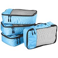 Amazon Basics 4 Piece Packing Travel Organizer Zipper Cubes Set, Small, Sky Blue