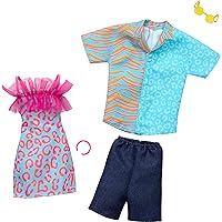 Barbie Clothes Set, Fashion & Accessory Pack Ken Dolls with 2 Complete Looks, Animal-Print Theme