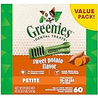 Greenies Petite Natural Dog Dental Treats, Sweet Potato Flavor, 36 oz. Pack (60 Treats)