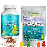 Sea Moss Gummies & Sea Moss Capsules (Bundle) - Irish Sea Moss - Raw Organic Wildcrafted Sun-Dried Seamoss Powder and Gel - with Bladderwrack Burdock Root
