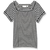 Rafaella Women's Striped Short Sleeve Square Neck Tee Shirt, Black, Small Petite