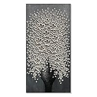 Alenoss 100% Hand Painted Flower Oil Paintings 24x48 Inches White Floral Abstract Canvas Wall Art 3D Vertical Art Wall Decorations for Dining Room Hallway Wall Decor