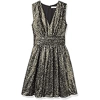 HALSTON Women's Sleeveless V Neck Above The Knee Dress in Textured All Over Sequins