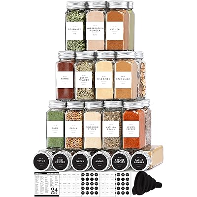 FINESSY Spice Jars With Label, Spice Containers 24 Glass Spice