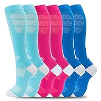 fenglaoda Compression Socks Women Men 6 Pairs, Knee High Best Support Circulation Socks for Running, Travel, Flight, Nurse