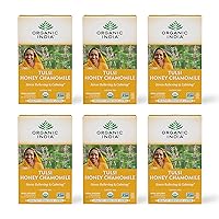 Tulsi Honey Chamomile Herbal Tea - Holy Basil, Stress Relieving & Calming, Immune Support, Adaptogen, Vegan, USDA Certified Organic, Caffeine-Free - 18 Infusion Bags, 6 Pack