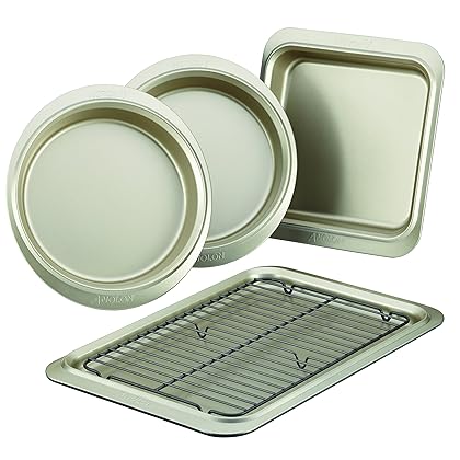 Anolon Allure Nonstick Bakeware Set includes Nonstick Cookie Sheet with Rack, Baking Pan and Cake Pans - 5 Piece, Onyx/Black/Pewter