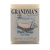 Grandma's Pure Lye Soap Bar - Unscented Face & Body Wash Cleans with No Detergens, Dyes & Fragrances - 6 Ounce (Pack of 1) - 60018