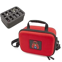CASEMATIX Miniature Storage Hard Shell Figure Case - 30 Slot Figurine Carrying Case with Adjustable Shoulder Strap and Accessory Storage for Warhammer 40k, DND and More, Red