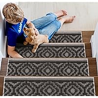 The Sofia Rugs Carpet Stair Treads Non Slip 15 Pack Indoor Stair Runner Rug 28inX9in Staircase Step Treads with TPR Backing Soft Carpet Strips for Kids and Dogs with Peel and Stick Adhesive Tape