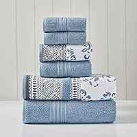Modern Threads 6 Piece Set, 2 Bath Towels, 2 Hand Towels, 2 Washcloths Yarn Dyed Jacquard/Solid Towel Set Ophelia Blue