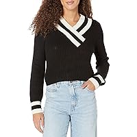 Calvin Klein Women's Striped V Neck Cropped Sweater