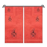 Monogrammed Towel Set, Hotel & Spa Quality, Super Soft, Highly Absorbent, Bathroom Sets, 100% Cotton Personalized 6 Piece Towel Set, Includes 2 Bath Towels, 2 Hand Towels, 2 Washcloths, Coral