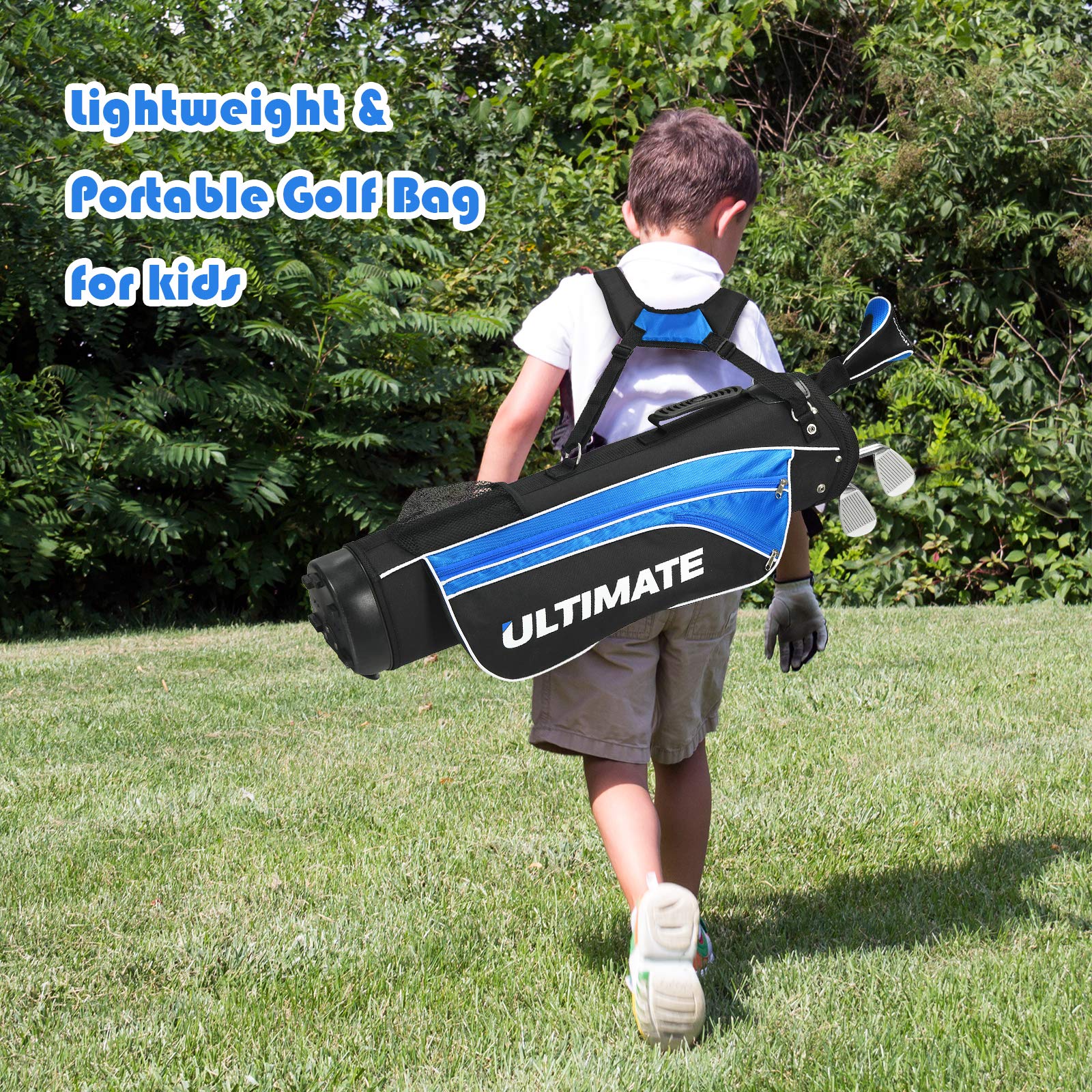 Tangkula Junior Complete Golf Club Set for Children Right Hand, Includes 3# Fairway Wood, 7# & 9# Irons, Putter, Head Cover & Rain Hood, Golf Stand Bag, Perfect for Children, Kids