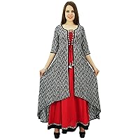 Ethnic Women Solid Pattern Anarkali Kurti Top Rayon Tunic Dress Designer