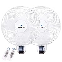 Tornado 2 Pack 16 Inch Oscillating Wall Mount Fan Remote Control Included 3 Speed 2650 CFM 6 FT Cord UL Safety Listed