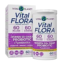 Vital Flora Women Over 55 Daily Probiotic 60 Billion CFU, 60 Diverse Strains, 7 Organic Prebiotics, Immune Support Shelf Stable Digestive Health Probiotics for Women 60 Capsules