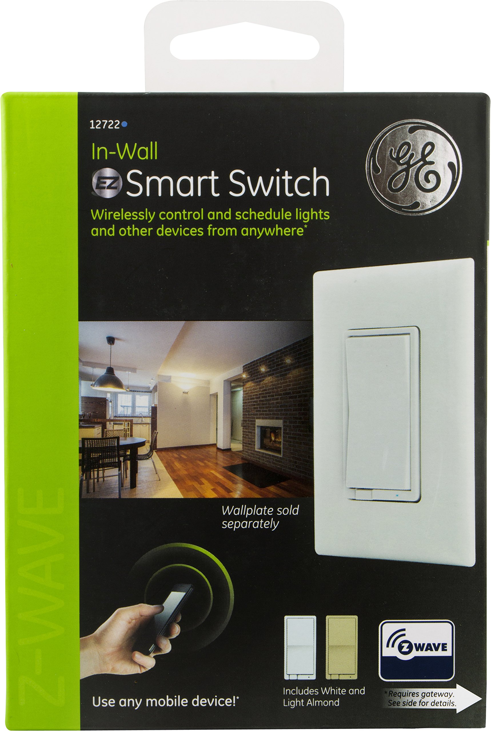 GE Z-Wave Wireless Smart Lighting Control Light Switch, On/Off Paddle, In-Wall, White & Lt. Almond Paddles, Repeater & Range Extender, Zwave Hub Required- Works with SmartThings Wink and Alexa, 12722