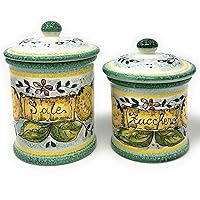 CERAMICHE D'ARTE PARRINI- Italian Ceramic Set Jars Kitchen Canister Containers Food Storage Salt and Sugar Hand Hand Painted Decorated Lemons Tuscan Made in ITALY Art Pottery
