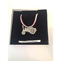 Traction Engine PP-T11 English Pewter on a Pink Cord Necklace Handmade 41CM