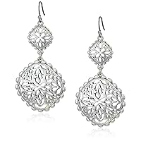 Lucky Brand Women's Silver Openwork Compass Statement Drop Earrings, One Size