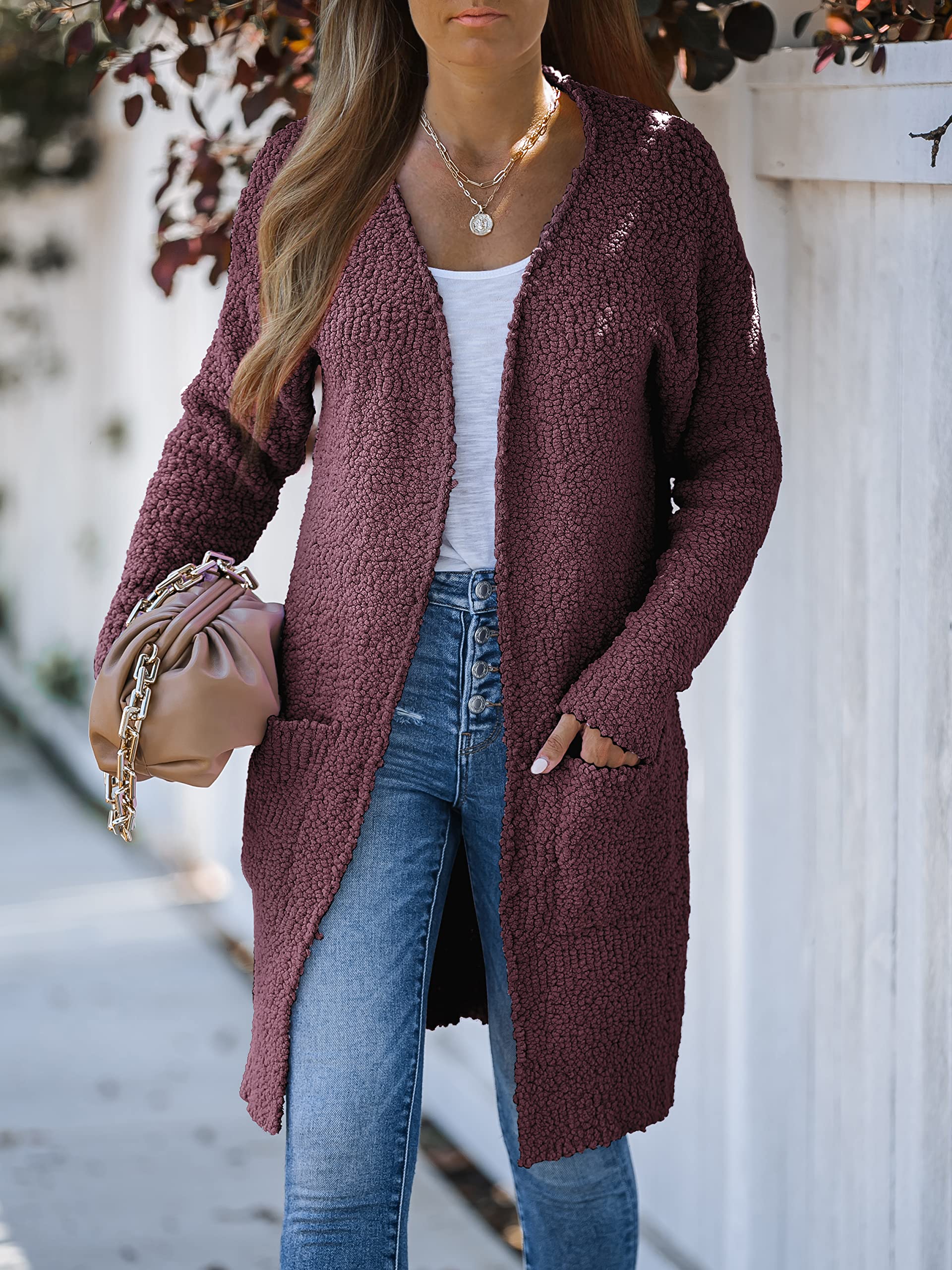 MEROKEETY Women's Long Sleeve Soft Chunky Knit Sweater Open Front Cardigans Outwear Coat