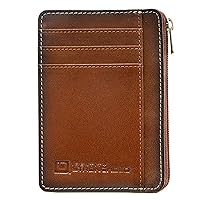 ID Stronghold RFID Front Pocket Wallet Mini Minimalist Wallet Slim Wallet Genuine Leather with Zipper (Antiqued Brown)
