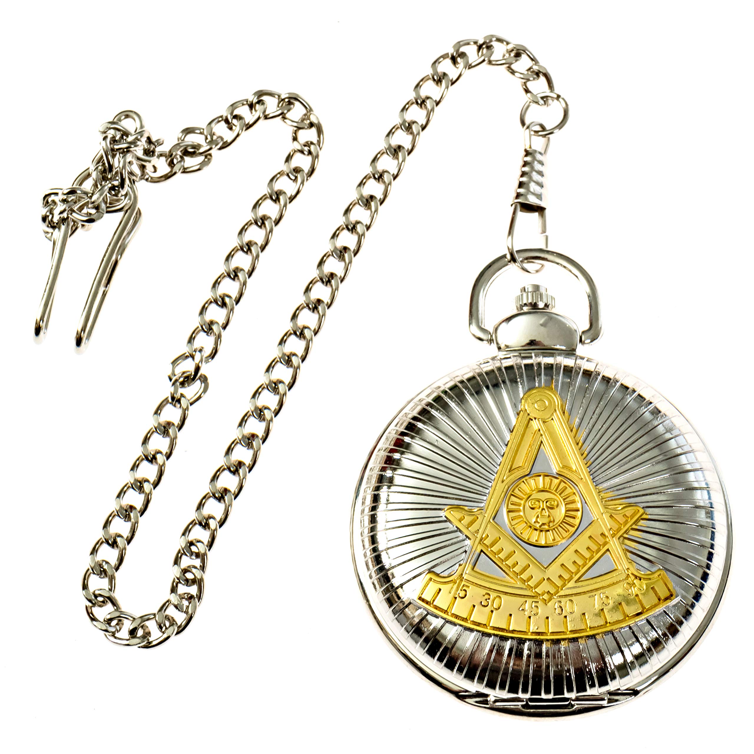 Past Master Masonic Pocket Watch - [Silver & Gold][2'' Diameter]