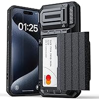 for iPhone 15 Pro Max Case, Upgraded Shockproof Full Body Protective Rugged Wallet Case for iPhone 15 Pro Max with Camera Cover Stand Slide Card Holder Black