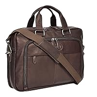 Mens Briefcase Genuine Soft Brown Leather Laptop Business Organiser Bag - Pompeii, Brown, L, Briefcase