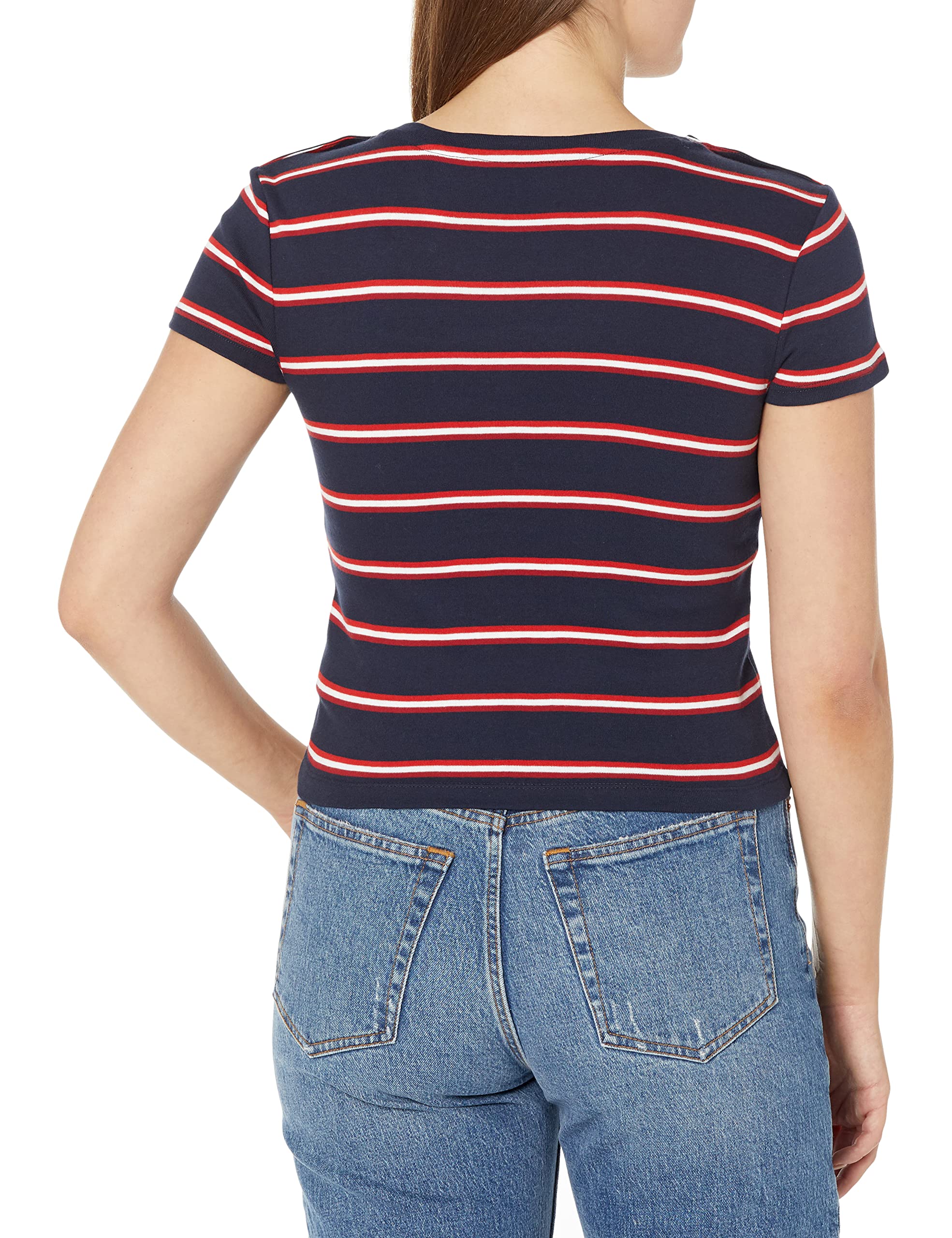 Tommy Hilfiger Women's Adaptive Tommy Jeans T Shirt with Magnetic Closure at Shoulders