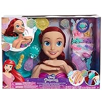 PRINCESS Just Play Shimmer Spa Ariel 8-inch Styling Head, 20-Pieces, Red Hair, Pretend Play, Officially Licensed Kids Toys for Ages 3 Up