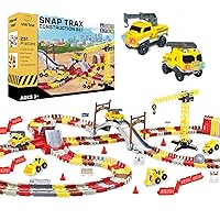 USA Toyz Snap Trax Construction Set Race Tracks and LED Toy Cars - 251 Pk STEM Building Toys Car Race Tracks Set with Bendable Race Car Track for Boys Girls, 3 Trucks, and 2 Light Up Toy Cars for Kids