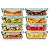 8 pack 35 oz Same Size Glass Storage Containers - Airtight, Leakproof, Oven, Microwave & Freezer Safe, Stain & Odor Resistant Reusable Meal Prep Set (16-piece)