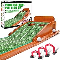 CHAMPKEY Premium Wooden Golf Putting Mat with 3 Golf Putting Gates - Realistic Putting Surface Simulates Real Golf Putting Green - Improve Putting Accuracy and Challenge