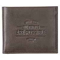 Christian Art Gifts Genuine Leather Wallet for Men RFID Blocking Multi-purpose Slots Card Holders Quality Classic Brown Leather Bifold Wallet Christian Gifts for Men with God All Things Are Possible